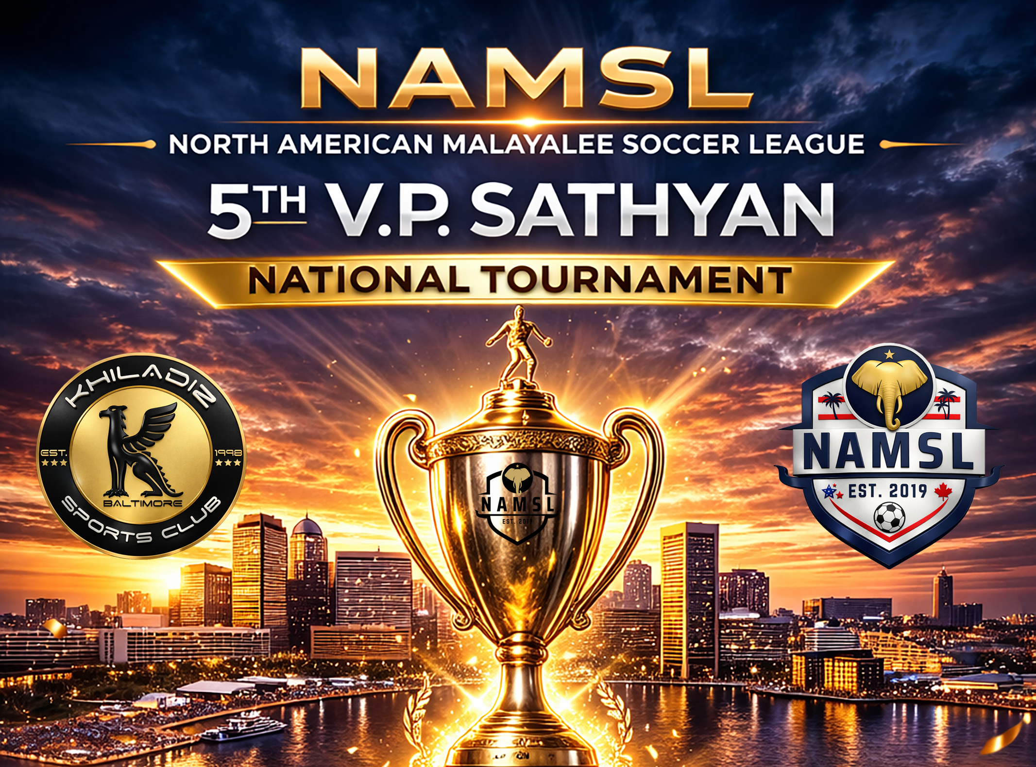 NAMSL 2026: 5th Annual V.P. Sathyan Memorial National Soccer Tournament Set for Baltimore, Maryland